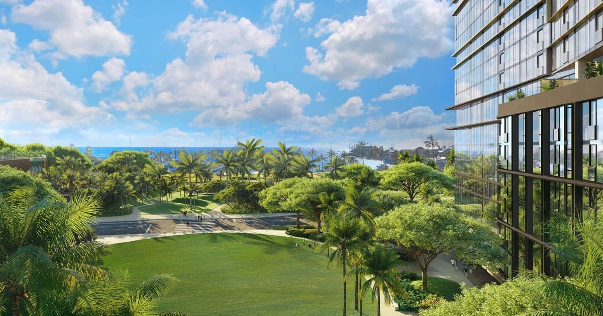 Artist rendering of Victoria Ward Park at Ward Village